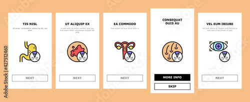 Laser Therapy Service Onboarding Mobile App Page Screen Vector. Laser Removal Of Vascular Pathologies And Hair, Acne Treatment And Photorejuvenation Illustrations