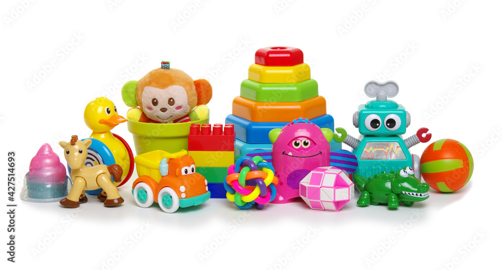 Toys collection isolated on white Toys collection isolated on white