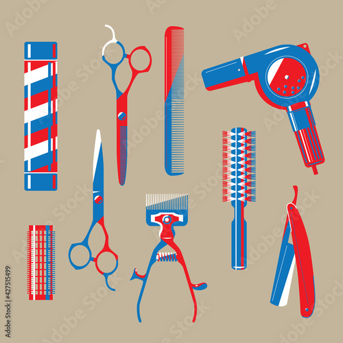 Graphic illustration of vintage barbershop items
