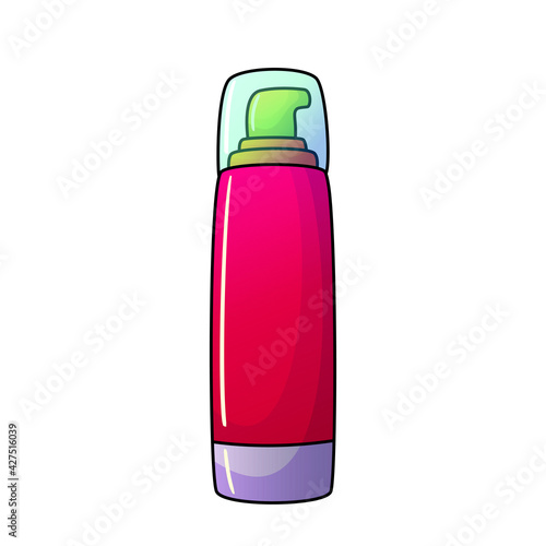 Graffiti style bottle. Bright cartoon spray. Vector illustration isolated on white background. Shumpun, shower gel, hair mousse
