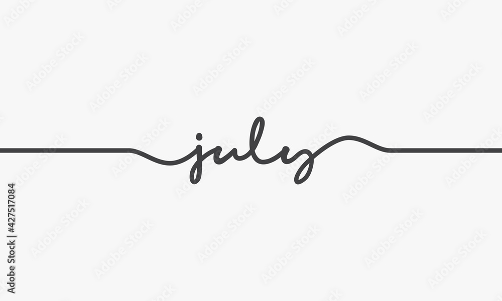 july handwritten word vector design on white background. - obrazy, fototapety, plakaty 