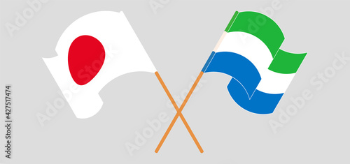 Crossed and waving flags of Japan and Sierra Leone