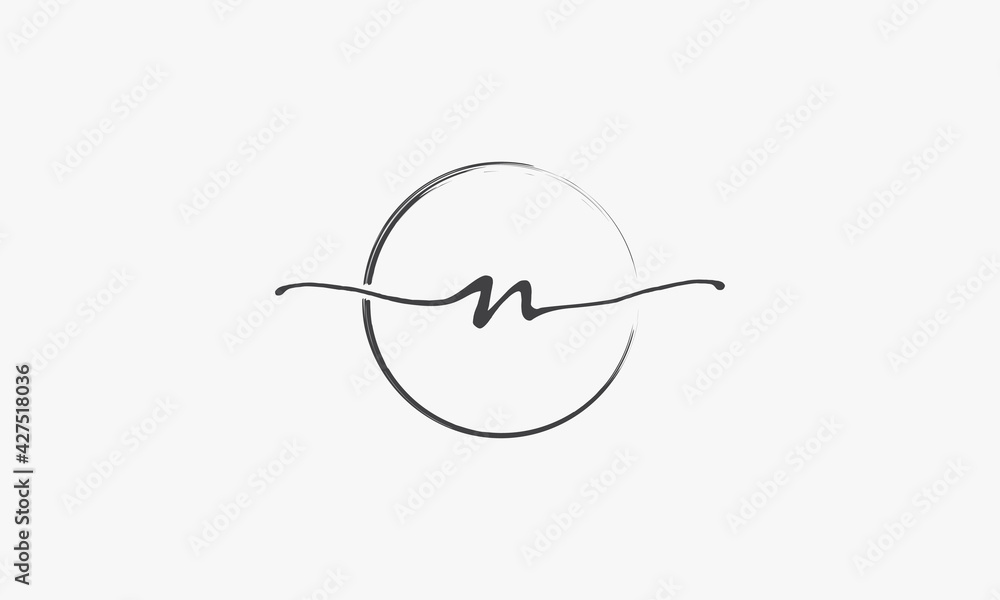 N handwritten logo with circle paint brush design vector. N handwritten logo with circle paint brush design vector.