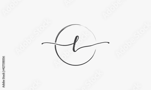 L handwritten logo with circle paint brush design vector.