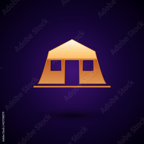 Gold Military barracks station icon isolated on black background. Airstrikes architecture army. Vector