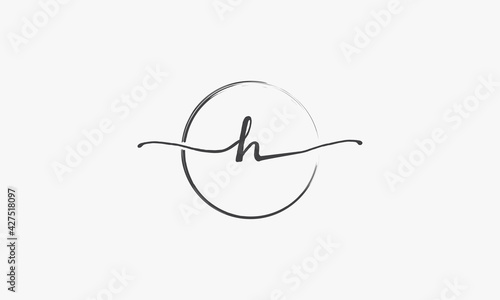 H handwritten logo with circle paint brush design vector.