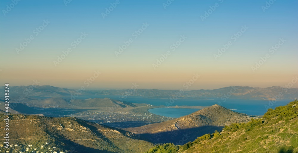 Panoramic photo of beach near Nea Makri as seen from Penteli mountain, Attica, Greece Panoramic photo of beach near Nea Makri as seen from Penteli mountain, Attica, Greece