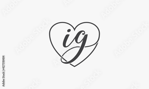 I G script with heart line logo design concept.