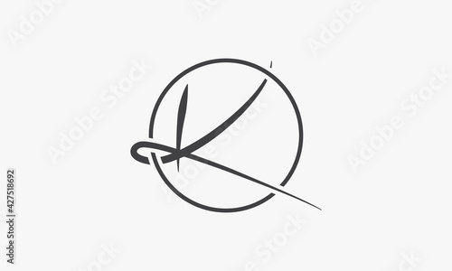 logo letter K handwriting with circle line on white background.