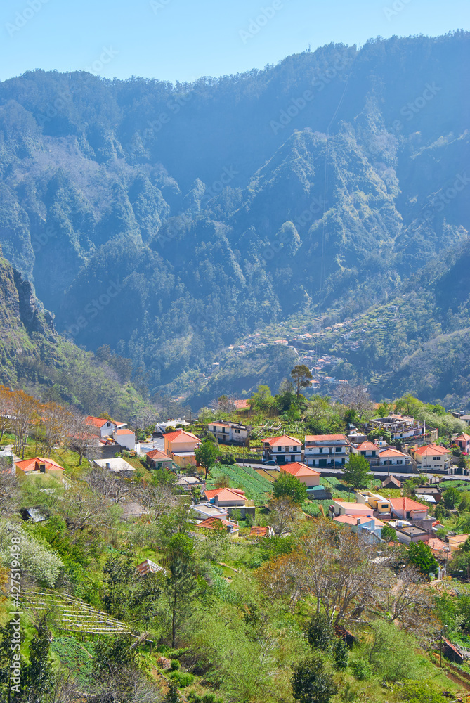 Curral das Freiras village (nun's valley)  with mountains on the back, Madeira Island - Portugal