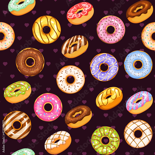 donut vector set, tasty sweets illustration seamless background