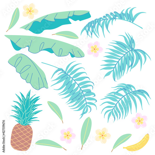 Banana leaves  palm fronds  pineapple and plumeria flower