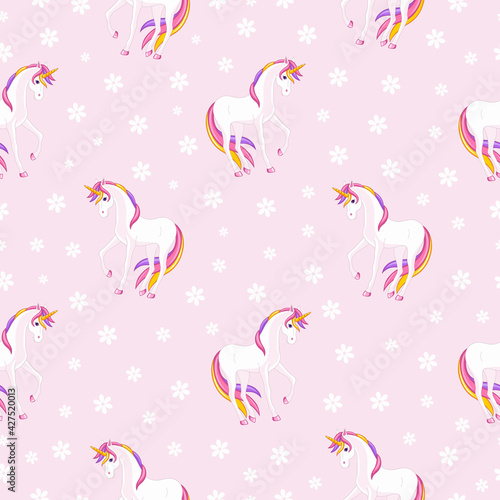 seamless delicate texture  unicorns and flowers