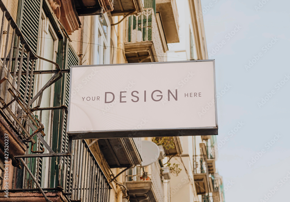 Signboard Mockup on Building Stock Template | Adobe Stock