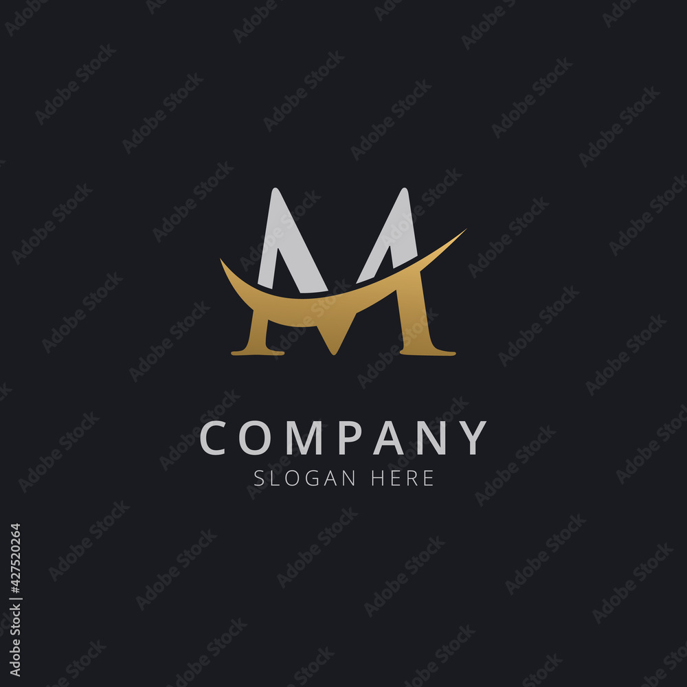 Initial letter M with luxury gold swoosh logo template Stock Vector ...