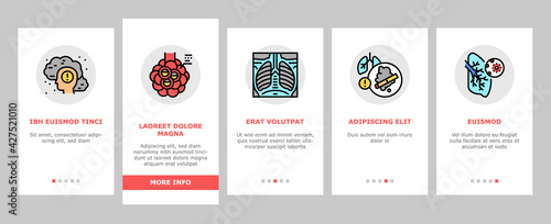 Respiratory Disease Onboarding Mobile App Page Screen Vector. Lungs Infection, Asthma And Tuberculosis, Bronchiectasis And Cystic Fibrosis Respiratory Ill Illustrations