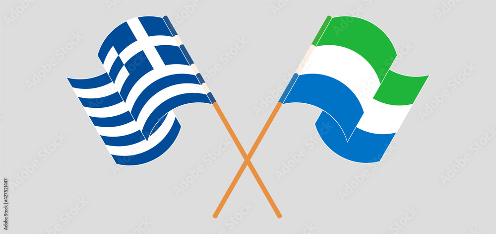 Crossed and waving flags of Greece and Sierra Leone Crossed and waving flags of Greece and Sierra Leone