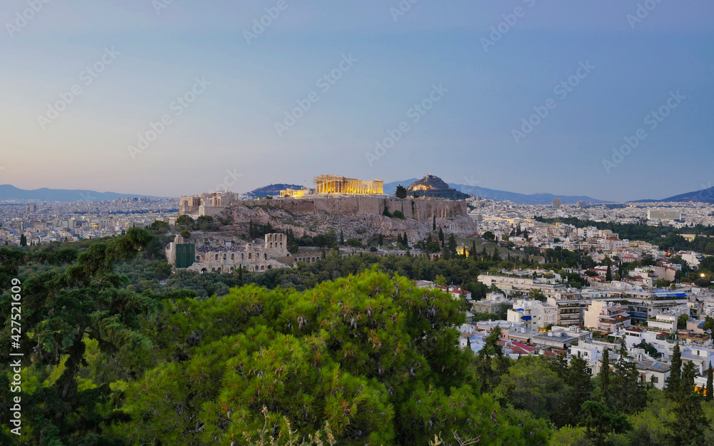 Acropolis of Athens, Greece under dramatic sky, scenic view