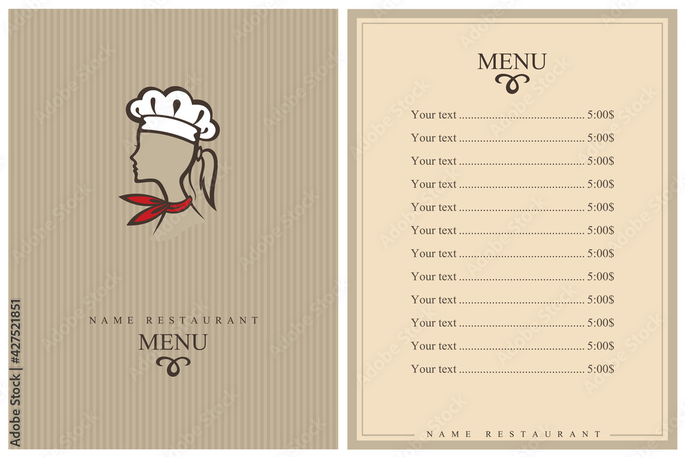 Obraz premium template restaurant menu design with lady chef