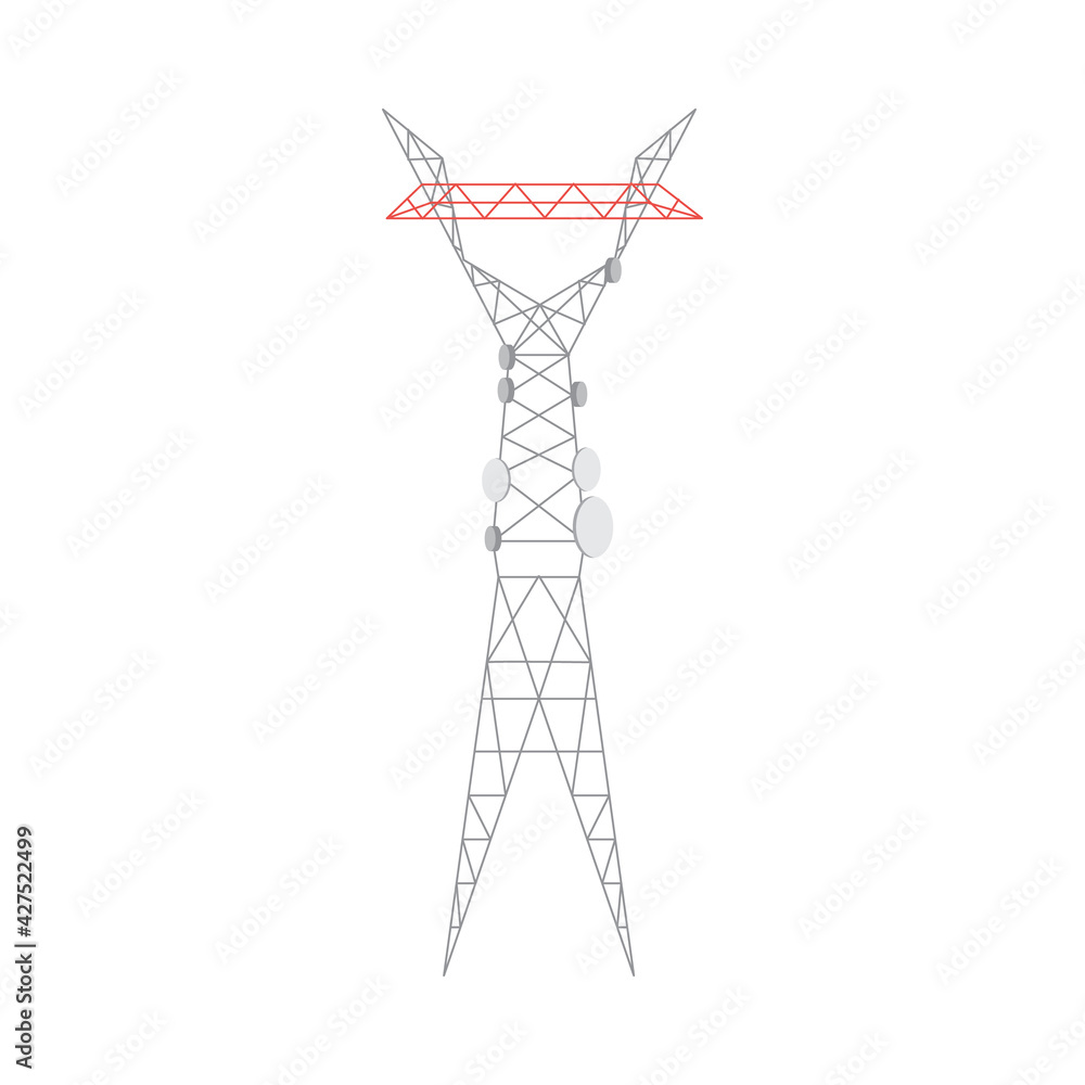 Telecommunications or mobile connection tower flat vector illustration isolated.