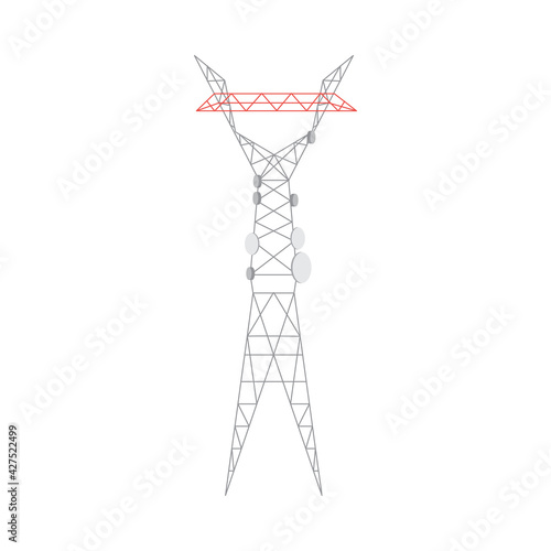 Telecommunications or mobile connection tower flat vector illustration isolated. © sabelskaya