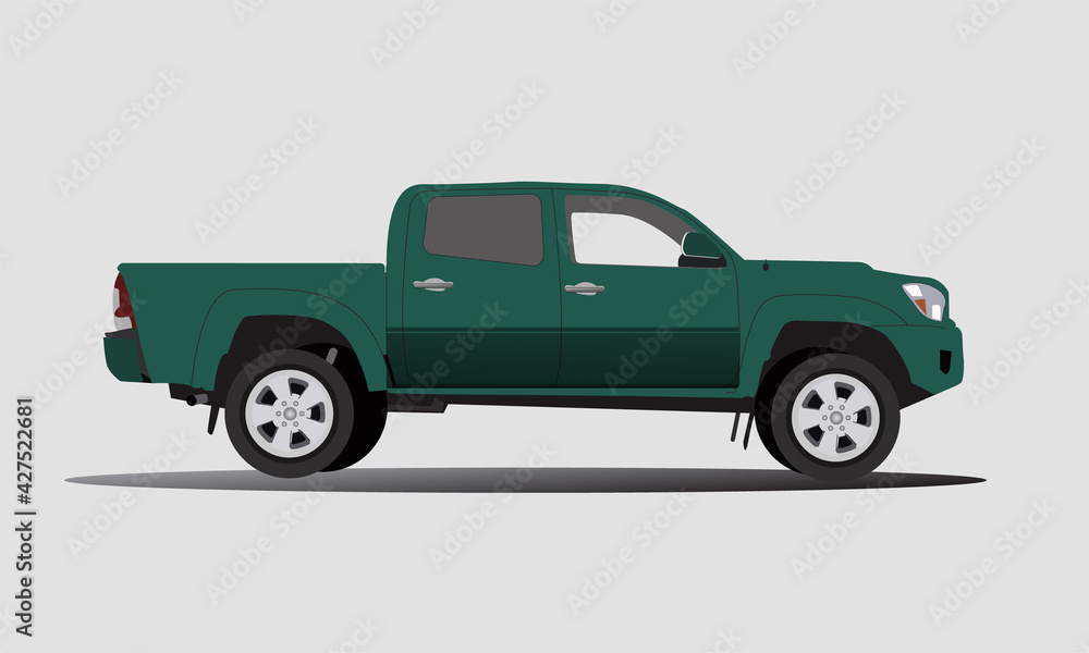 This Is A Realistic Green Pickup vector. White Background Perspective View With Isolated