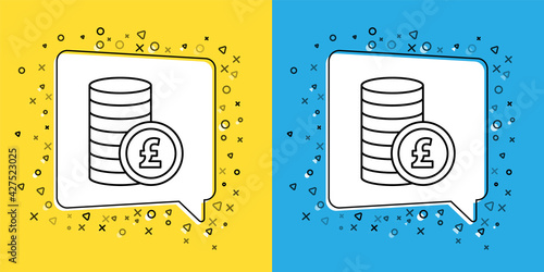 Set line Coin money with pound sterling symbol icon isolated on yellow and blue background. Banking currency sign. Cash symbol. Vector