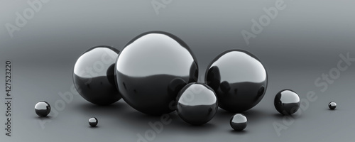Fototapeta Naklejka Na Ścianę i Meble -  minimalistic timeless design wallpaper kwith black spheres balls 3d render illustration