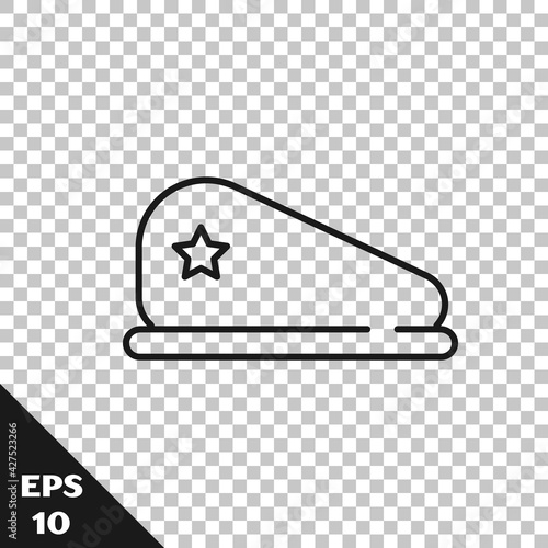 Black line Military beret icon isolated on transparent background. Soldiers cap. Army hat. War baret. Vector