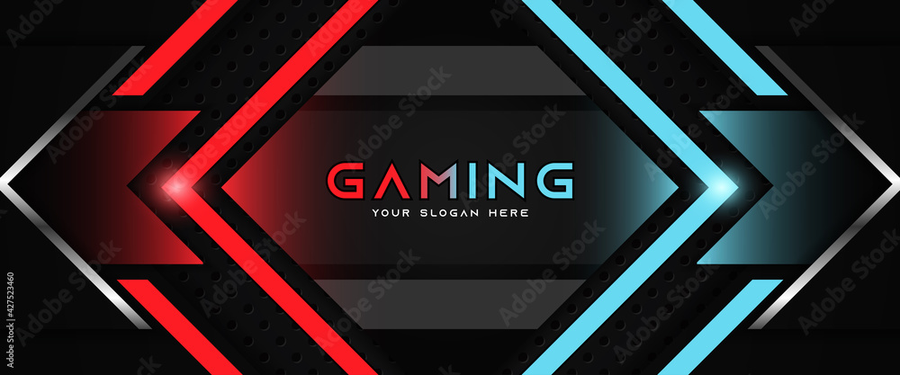 Futuristic red and blue abstract gaming banner design template with ...