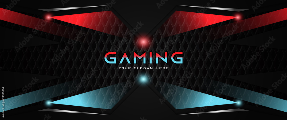 Futuristic red and blue abstract gaming banner design template with ...