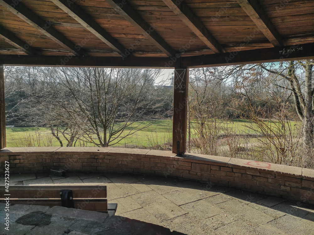 Fototapeta premium terrace in the park, view of the park 