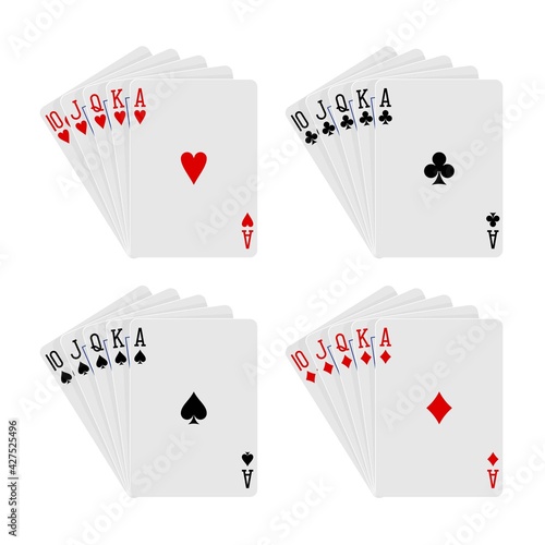 Playing cards suit hearts diamonds clubs spades on white background in vector EPS8