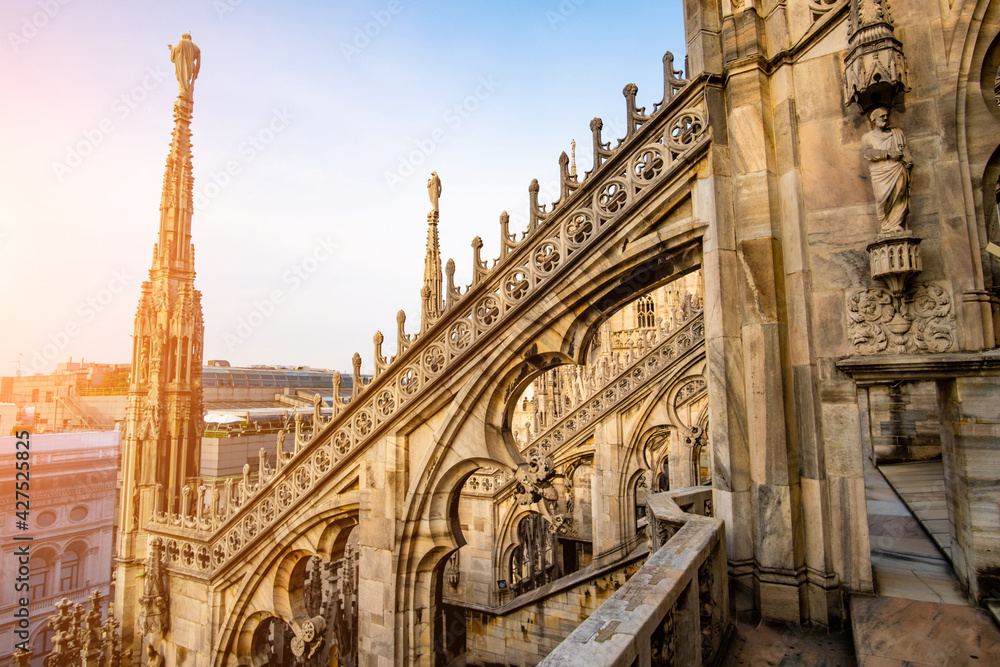 terraces of the famous Duomo Cathedral of Milan