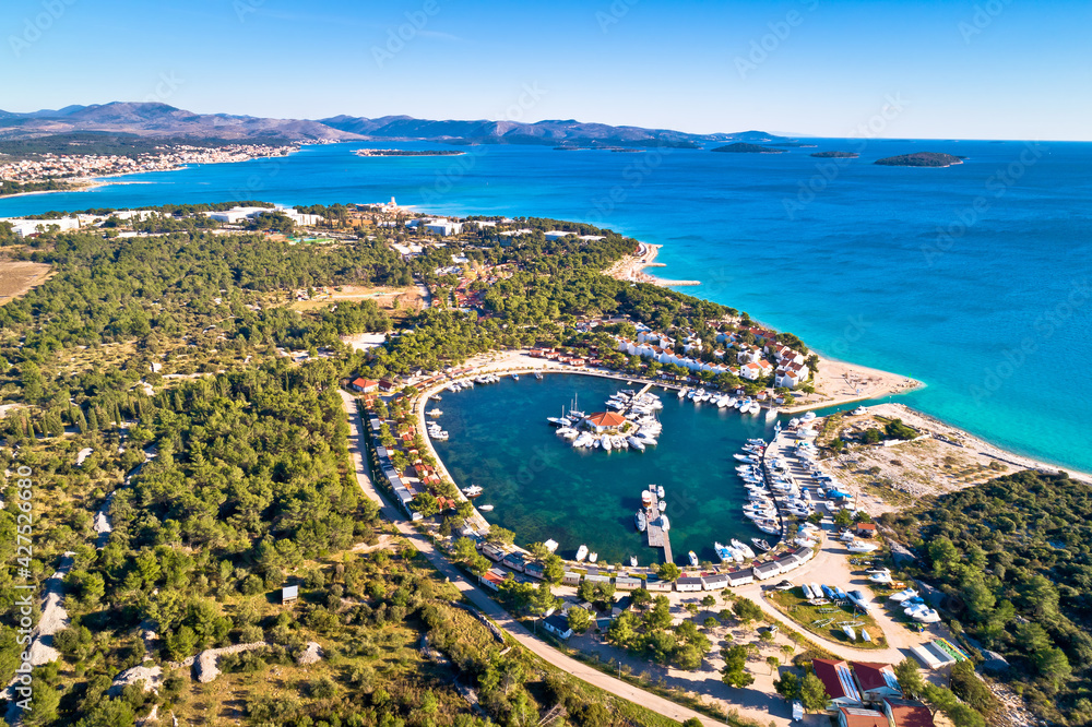 Solaris Sibenik. Adriatic coast landscape aerial panoramic view