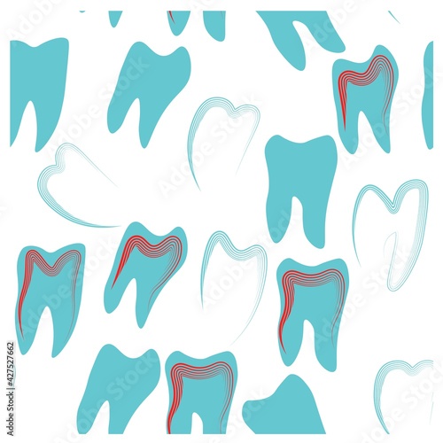 Abstract pattern with teeth for healthcare design. Dental clinic patient. Colorful teeth in beautiful style on white background. Vector seamless pattern.