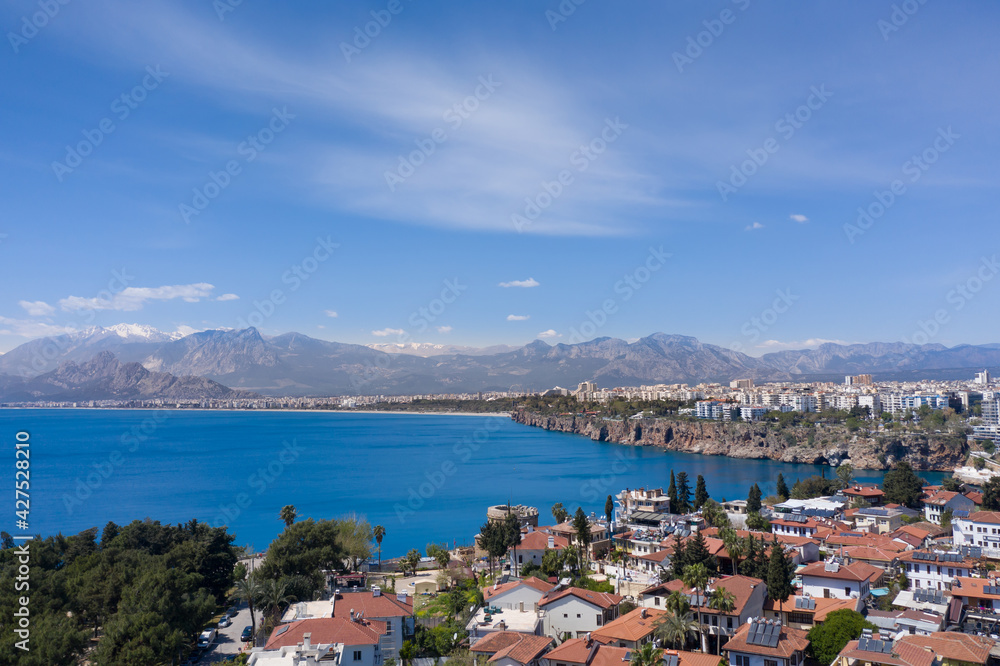 Yacht marina. The beautiful View of the city, yachts and marina in Antalya. Antalya is popular tourist destination in Turkey is a district on the Mediterranean coast.  Antalya, TURKEY 
