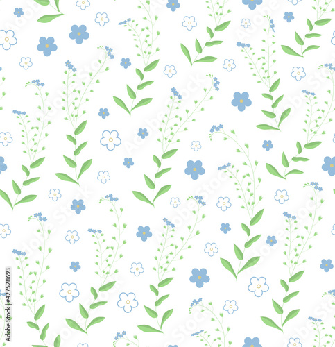 Seamless pattern of floral ornament with forget-me-not flowers. Perfect for wallpapers, background, wrapping paper or greeting cards.
