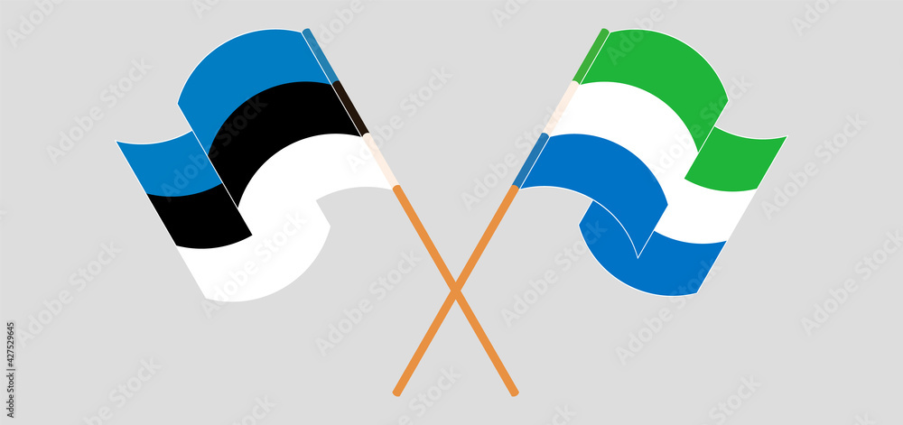 Crossed and waving flags of Estonia and Sierra Leone Crossed and waving flags of Estonia and Sierra Leone