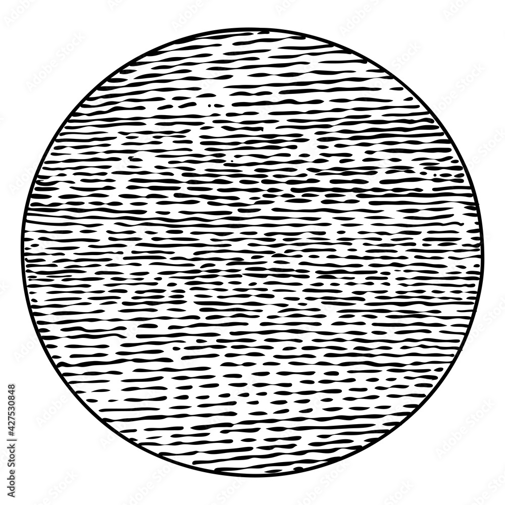 Doodle circles irregular linear hatching textures lines drawn with calligraphy pen or pencil ink in a circle, Geometric shape in squiggle abstract line scribble.