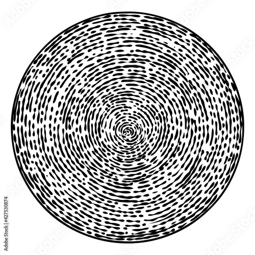 Doodle circles irregular linear hatching textures lines drawn with calligraphy pen or pencil ink in a circle, Geometric shape in squiggle abstract line scribble.