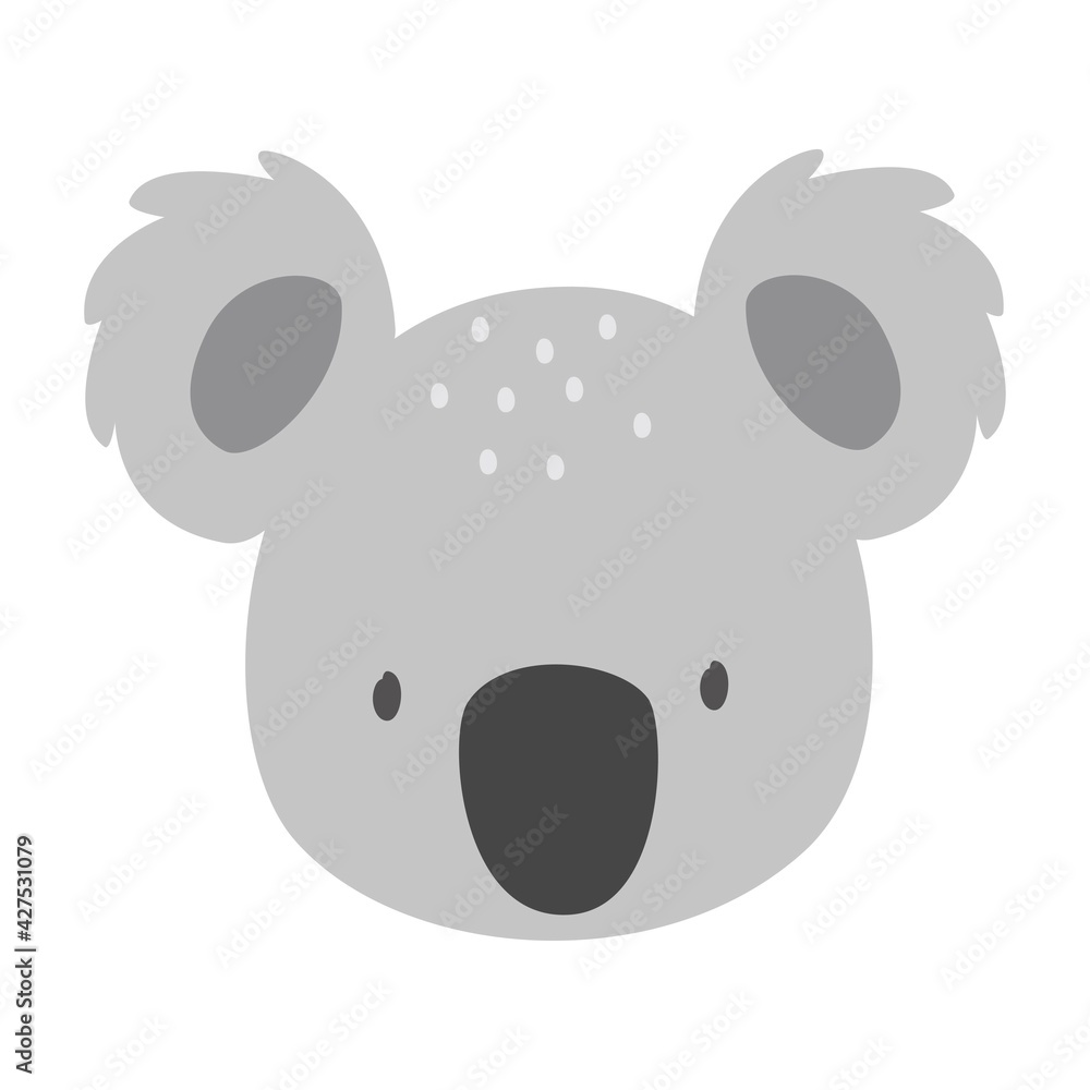 Hand drawn vector illustration of a cute funny koala face. Isolated objects. Scandinavian style flat design. Concept for children print. Hand drawn vector illustration of a cute funny koala face. Isolated objects. Scandinavian style flat design. Concept for children print.