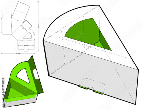 Triangular Box and Die-cut Pattern. The .eps file is full scale and fully functional. Prepared for real cardboard production.