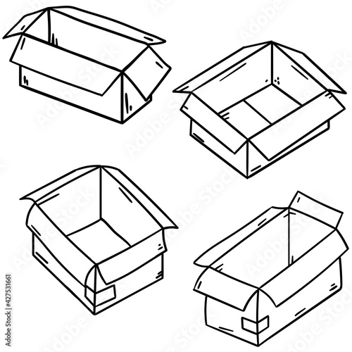 Box. Set of cardboard containers. Empty package. Parcel and mail.