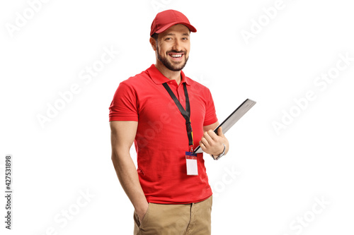 Photo Sales clerk smiling at camera