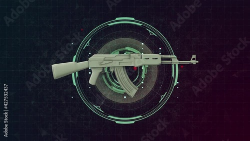 A realistic rendering of a machine gunand science background. 3D render