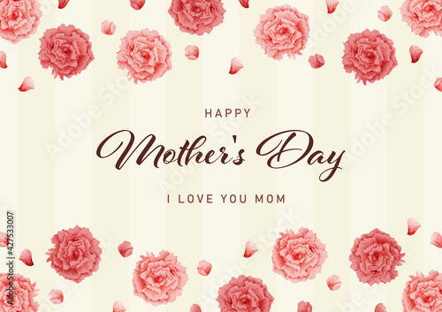 母の日　水彩　カーネーション　フレーム　メッセージ入り　横長/ Watercolor Carnation Frame for Mother's Day with Background and Message - Horizontal - Vector Image