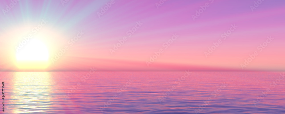Fototapeta premium sunset sea sun ray clear sky. 3d rendering