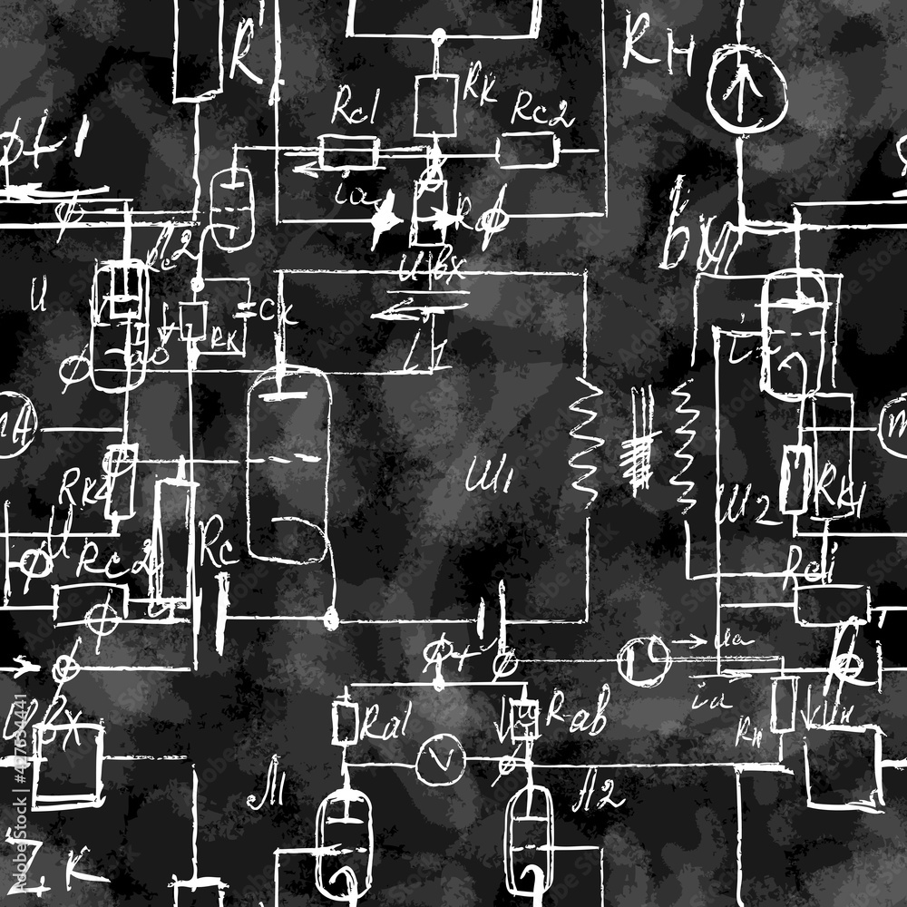 Scientific seamless texture with handwritten formulas and electronic ...