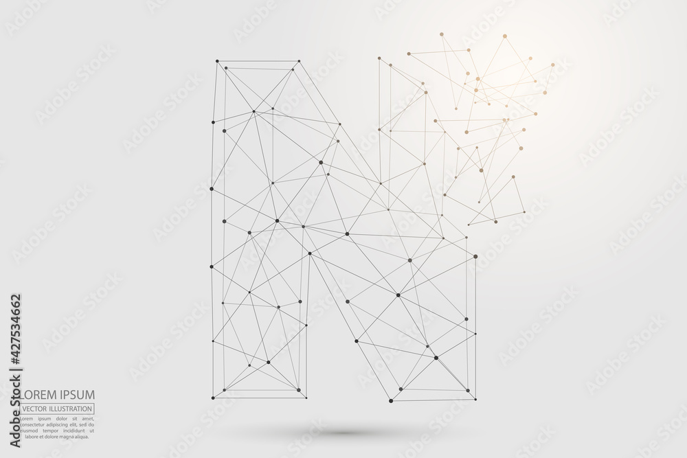 The destruction volumetric 3D letters dark gray on a white background. Consist of triangles, circles, lines, points and spider webs. Vector illustration eps 10. The destruction volumetric 3D letters dark gray on a white background. Consist of triangles, circles, lines, points and spider webs. Vector illustration eps 10.